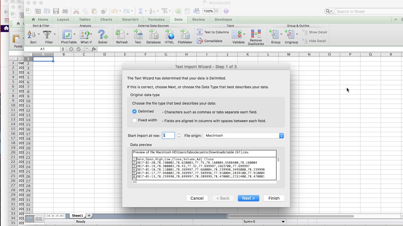 import data into excel for mac newest version